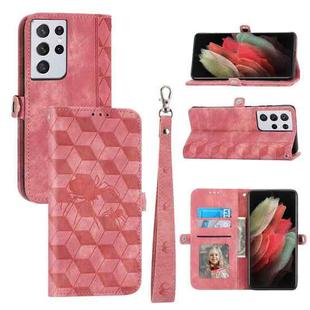 For Samsung Galaxy S21 Ultra Spider Printed Leather Phone Case(Pink)