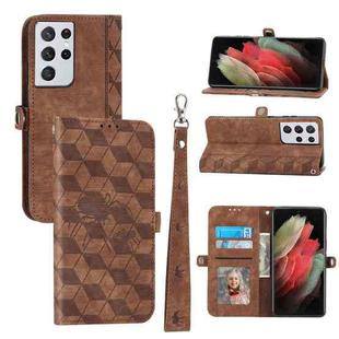 For Samsung Galaxy S21 Ultra Spider Printed Leather Phone Case(Brown)