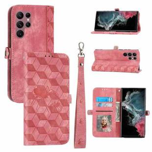For Samsung Galaxy S22 Ultra Spider Printed Leather Phone Case(Pink)