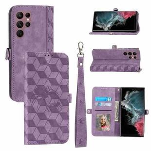 For Samsung Galaxy S22 Ultra Spider Printed Leather Phone Case(Purple)