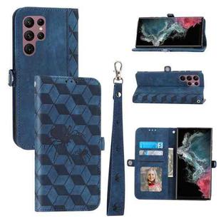 For Samsung Galaxy S22 Ultra Spider Printed Leather Phone Case(Blue)