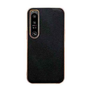 For Sony Xperia 1 IV Genuine Leather Luolai Series Nano Plating Phone Case(Black)