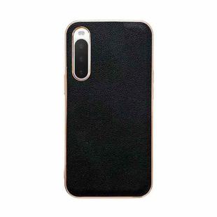 For Sony Xperia 10 IV Genuine Leather Luolai Series Nano Plating Phone Case(Black)