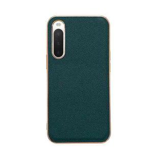For Sony Xperia 10 IV Genuine Leather Luolai Series Nano Plating Phone Case(Dark Green)