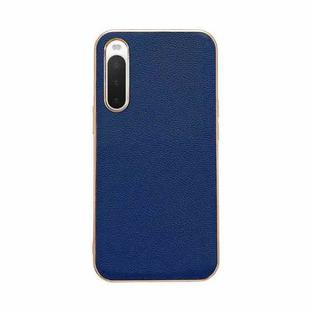For Sony Xperia 10 IV Genuine Leather Luolai Series Nano Plating Phone Case(Dark Blue)