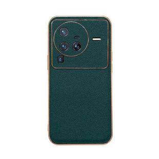 For vivo X80 Pro 5G Genuine Leather Luolai Series Nano Plating Phone Case(Dark Green)