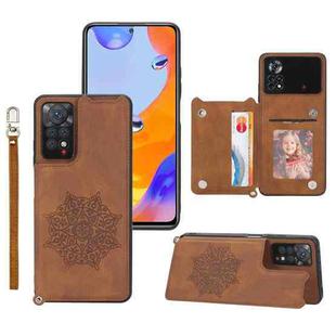 For Xiaomi Redmi Note 11S Mandala Embossed Phone Case with Holder(Brown)