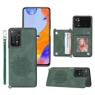 For Xiaomi Redmi Note 11S Mandala Embossed Phone Case with Holder(Green)