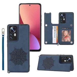For Xiaomi 12 Lite Mandala Embossed Phone Case with Holder(Blue)