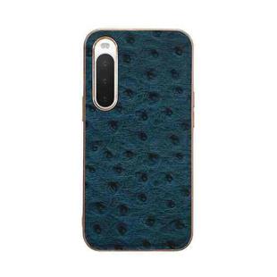 For Sony Xperia 10 IV Genuine Leather Ostrich Texture Nano Plating Phone Case(Blue)