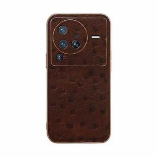 For vivo X80 Pro 5G Genuine Leather Ostrich Texture Nano Plating Phone Case(Coffee)