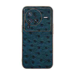 For vivo X80 Pro 5G Genuine Leather Ostrich Texture Nano Plating Phone Case(Blue)