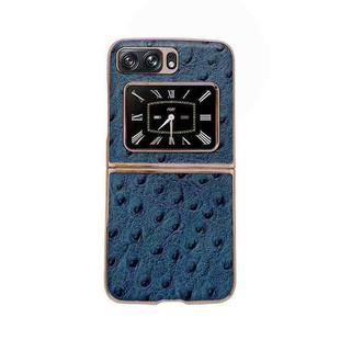 For Motorola Moto Razr 2022 Genuine Leather Ostrich Texture Nano Plating Phone Case(Blue)