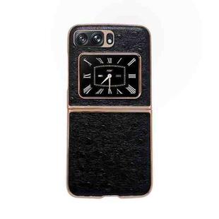 For Motorola Moto Razr 2022 Genuine Leather Ostrich Texture Nano Plating Phone Case(Black)