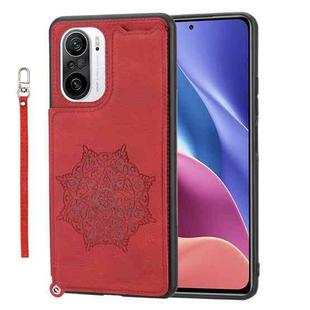 For Xiaomi Redmi K40 Mandala Embossed Phone Case with Holder(Red)