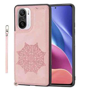 For Xiaomi Redmi K40 Mandala Embossed Phone Case with Holder(Rose Gold)