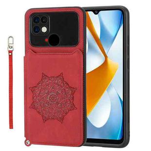 For Xiaomi Poco C40 Mandala Embossed Phone Case with Holder(Red)