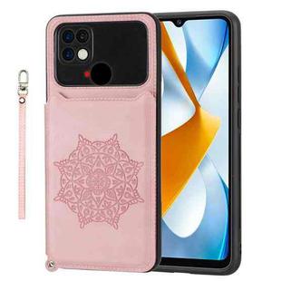 For Xiaomi Poco C40 Mandala Embossed Phone Case with Holder(Rose Gold)