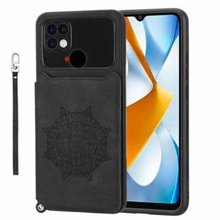 For Xiaomi Poco C40 Mandala Embossed Phone Case with Holder(Black)