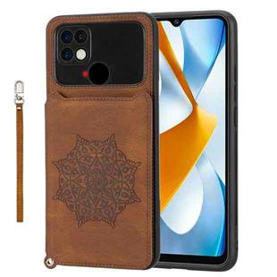 For Xiaomi Poco C40 Mandala Embossed Phone Case with Holder(Brown)