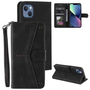 For iPhone 14 Plus Nail Skin Feel Stitching Calf Texture Leather Phone Case(Black)