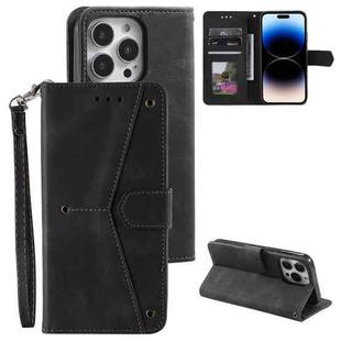 For iPhone 14 Pro Nail Skin Feel Stitching Calf Texture Leather Phone Case(Black)
