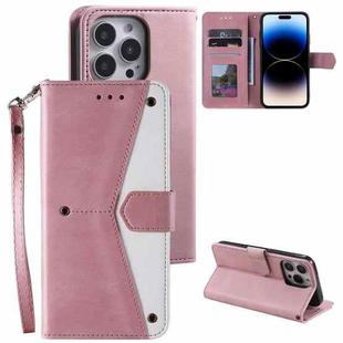 For iPhone 14 Pro Nail Skin Feel Stitching Calf Texture Leather Phone Case(Rose Gold)