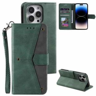 For iPhone 14 Pro Nail Skin Feel Stitching Calf Texture Leather Phone Case(Green)