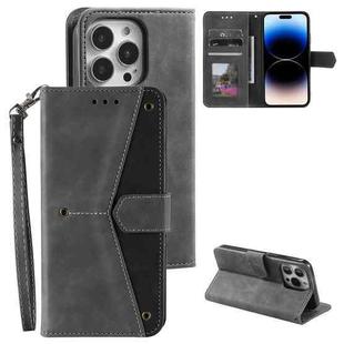 For iPhone 14 Pro Nail Skin Feel Stitching Calf Texture Leather Phone Case(Grey)