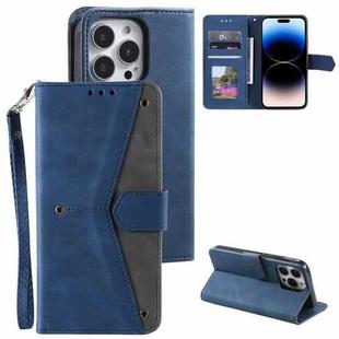 For iPhone 14 Pro Nail Skin Feel Stitching Calf Texture Leather Phone Case(Blue)