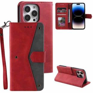 For iPhone 14 Pro Nail Skin Feel Stitching Calf Texture Leather Phone Case(Red)