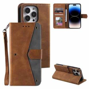 For iPhone 14 Pro Nail Skin Feel Stitching Calf Texture Leather Phone Case(Brown)
