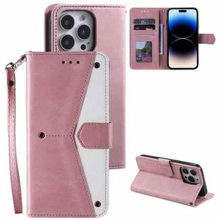 For iPhone 14 Pro Max Nail Skin Feel Stitching Calf Texture Leather Phone Case(Rose Gold)