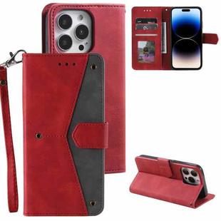 For iPhone 14 Pro Max Nail Skin Feel Stitching Calf Texture Leather Phone Case(Red)