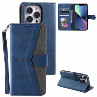 For iPhone 13 Pro Nail Skin Feel Stitching Calf Texture Leather Phone Case(Blue)