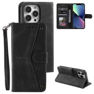 For iPhone 13 Pro Max Nail Skin Feel Stitching Calf Texture Leather Phone Case(Black)