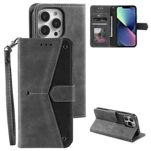For iPhone 13 Pro Max Nail Skin Feel Stitching Calf Texture Leather Phone Case(Grey)