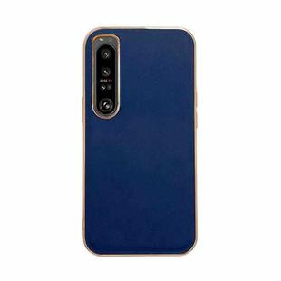 For Sony Xperia 1 IV Genuine Leather Xiaoya Series Nano Plating Phone Case(Blue)