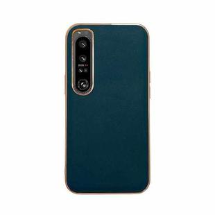 For Sony Xperia 1 IV Genuine Leather Xiaoya Series Nano Plating Phone Case(Dark Green)