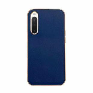 For Sony Xperia 10 IV Genuine Leather Xiaoya Series Nano Plating Phone Case(Blue)