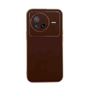 For vivo X80 5G Genuine Leather Xiaoya Series Nano Plating Phone Case(Coffee)