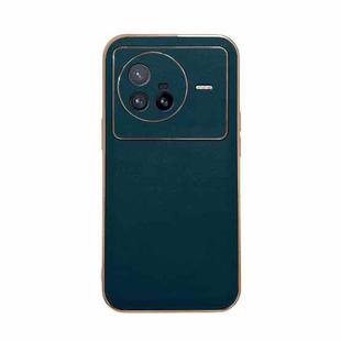 For vivo X80 5G Genuine Leather Xiaoya Series Nano Plating Phone Case(Dark Green)