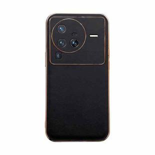 For vivo X80 Pro 5G Genuine Leather Xiaoya Series Nano Plating Phone Case(Black)
