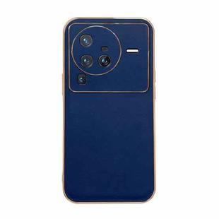 For vivo X80 Pro 5G Genuine Leather Xiaoya Series Nano Plating Phone Case(Blue)