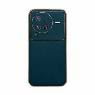 For vivo X80 Pro 5G Genuine Leather Xiaoya Series Nano Plating Phone Case(Dark Green)