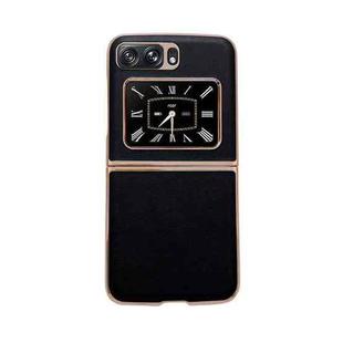 For Motorola Moto Razr 2022 Genuine Leather Xiaoya Series Nano Plating Phone Case(Black)