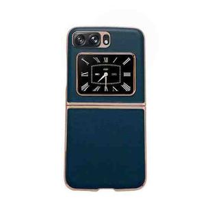 For Motorola Moto Razr 2022 Genuine Leather Xiaoya Series Nano Plating Phone Case(Dark Green)