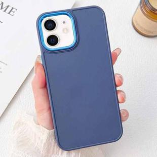 For iPhone 12 Electroplated Grooved Skin Fee Phone Case(Dark Blue)