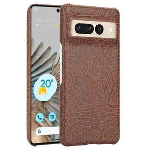 For Google Pixel 7 Pro 5G Shockproof Crocodile Texture PC + PU Case(Brown)