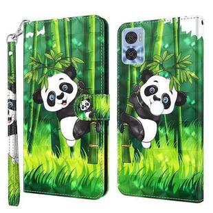 For Motorola Moto E22 / Moto E22i 3D Painting Pattern TPU + PU Phone Case(Panda Climbing Bamboo)